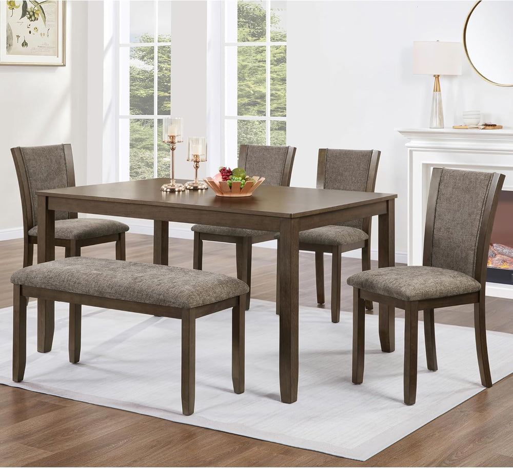 JIJIWANG 6-Piece Dining Table Set with Bench and Chairs, Wooden Dining Table ...