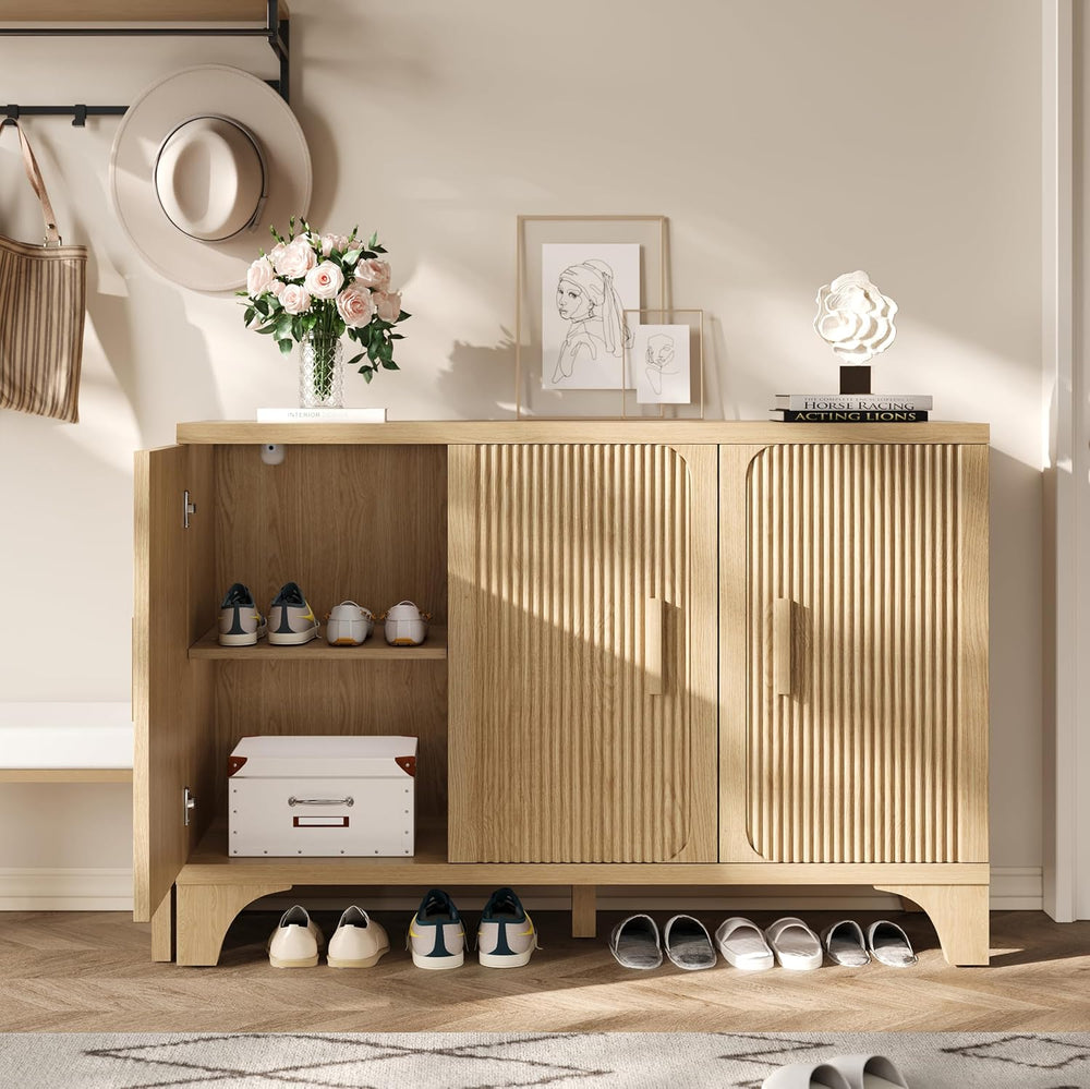 Mid Century Modern Fluted Buffet Cabinet with Storage, Accent Sideboard and C...