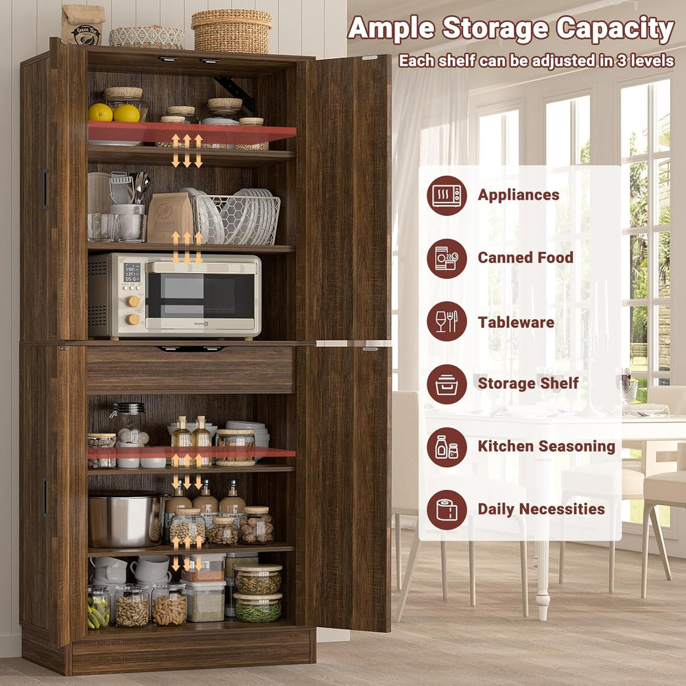 Unikito 71" Tall Farmhouse Kitchen Pantry Storage Cabinet with Barn Door...
