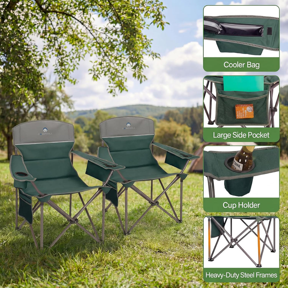 Oversized Camping Chairs 2 Pack - Heavy Duty 400LBS Padded Lawn Chair with Co...