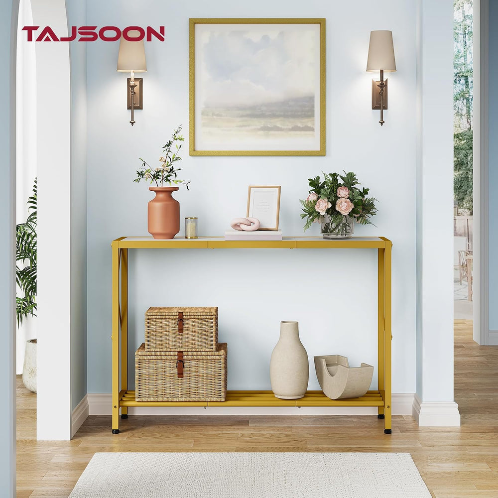 Tajsoon Entryway Table 41.8", 2 Tier Gold Console Table with Shelves | N...