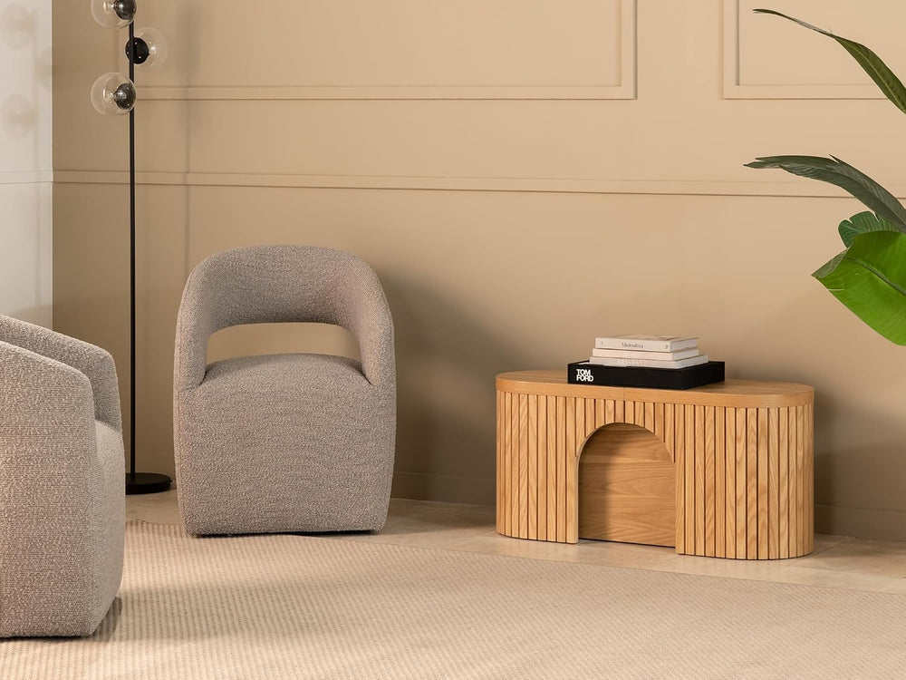 Transformer Table Round Dining Bench, Natural | Extendable Solid Wood 39"...
