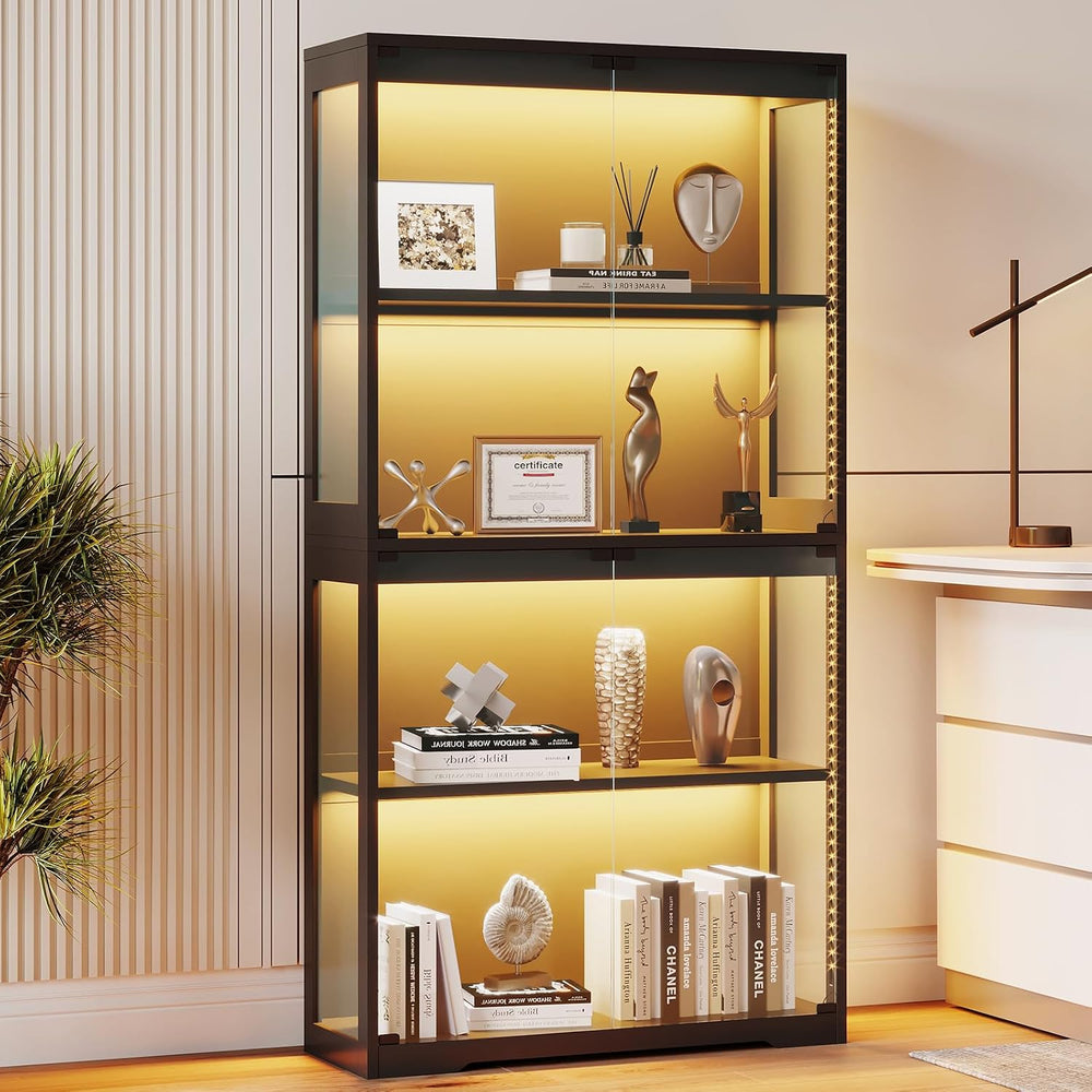 AODK Glass Display Cabinet with Glass Doors, RGB Light Display Case, 4-Tier S...