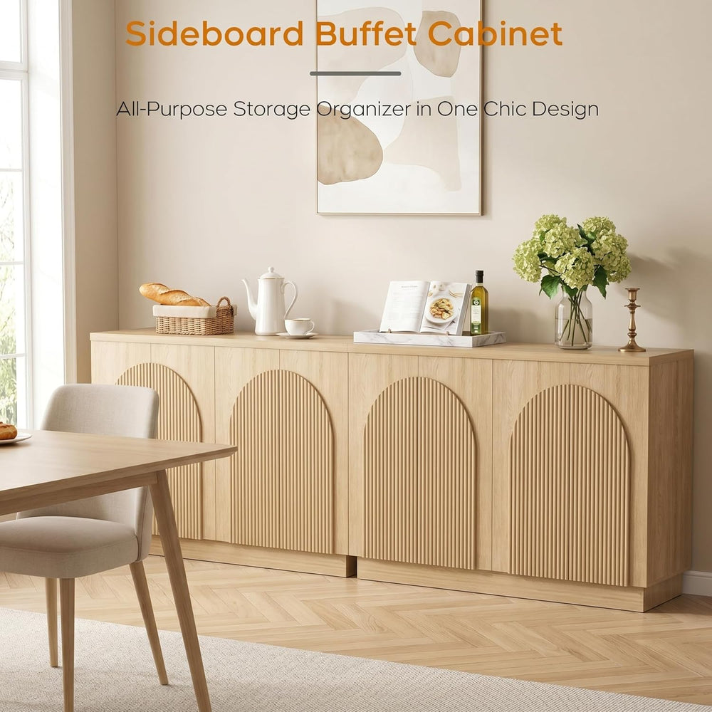 Yechen 110" Modular Fluted Sideboard Buffet Cabinet with Storage, Wood M...