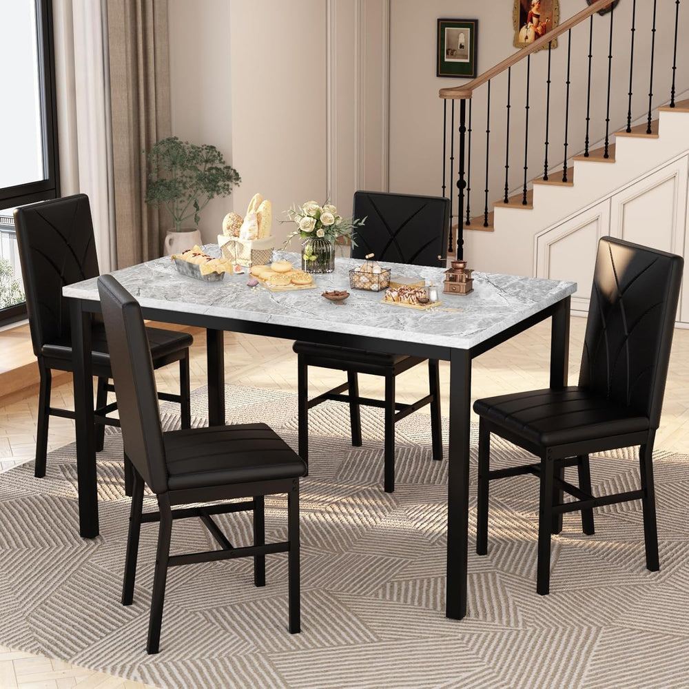 Hooseng Dining Table Set for 4 Faux Marble Kitchen Table and Chairs Set of 4,...