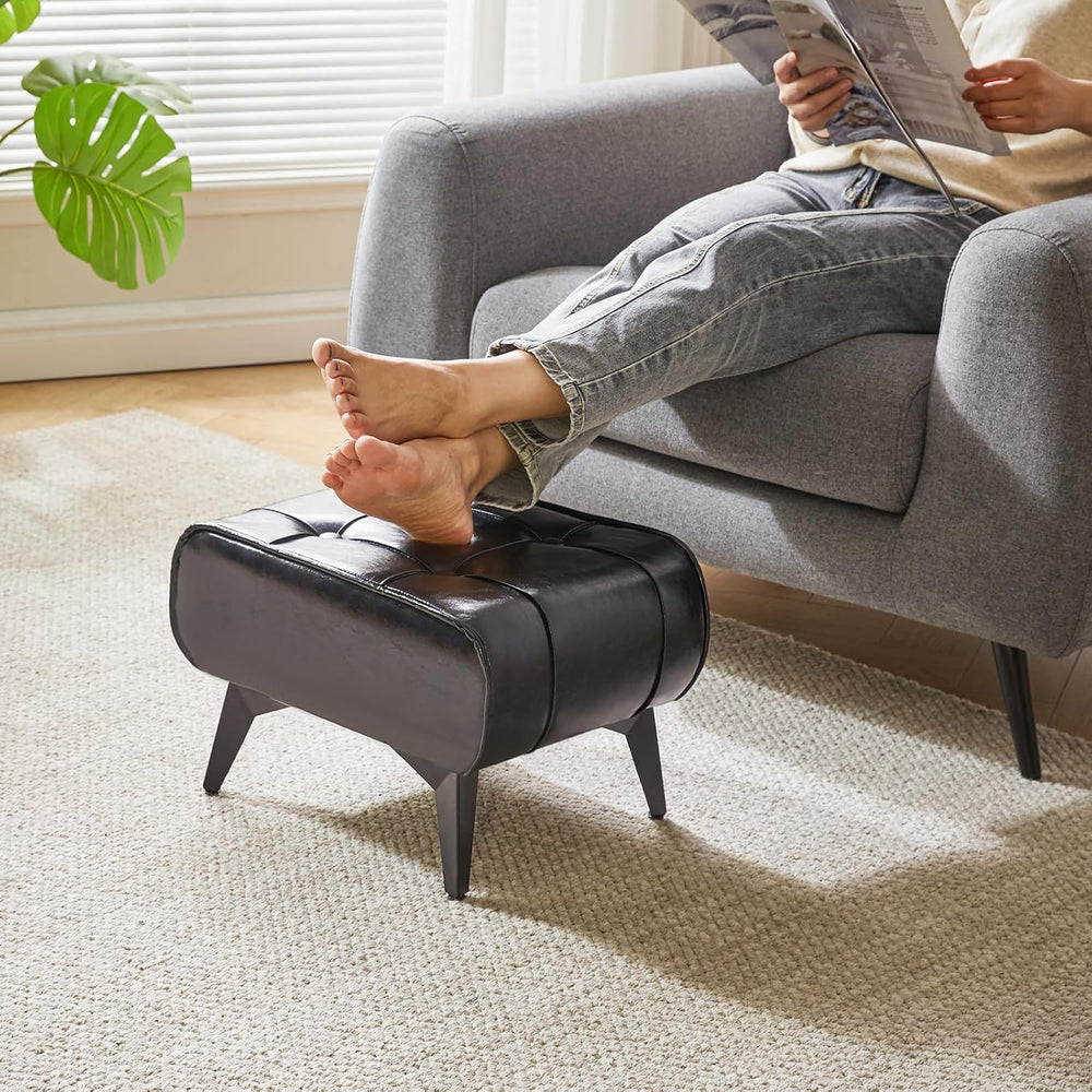 YMYNY Ottoman, Foot Stool with Metal Legs, Faux Leather Stool, Pouf Couch Sto...