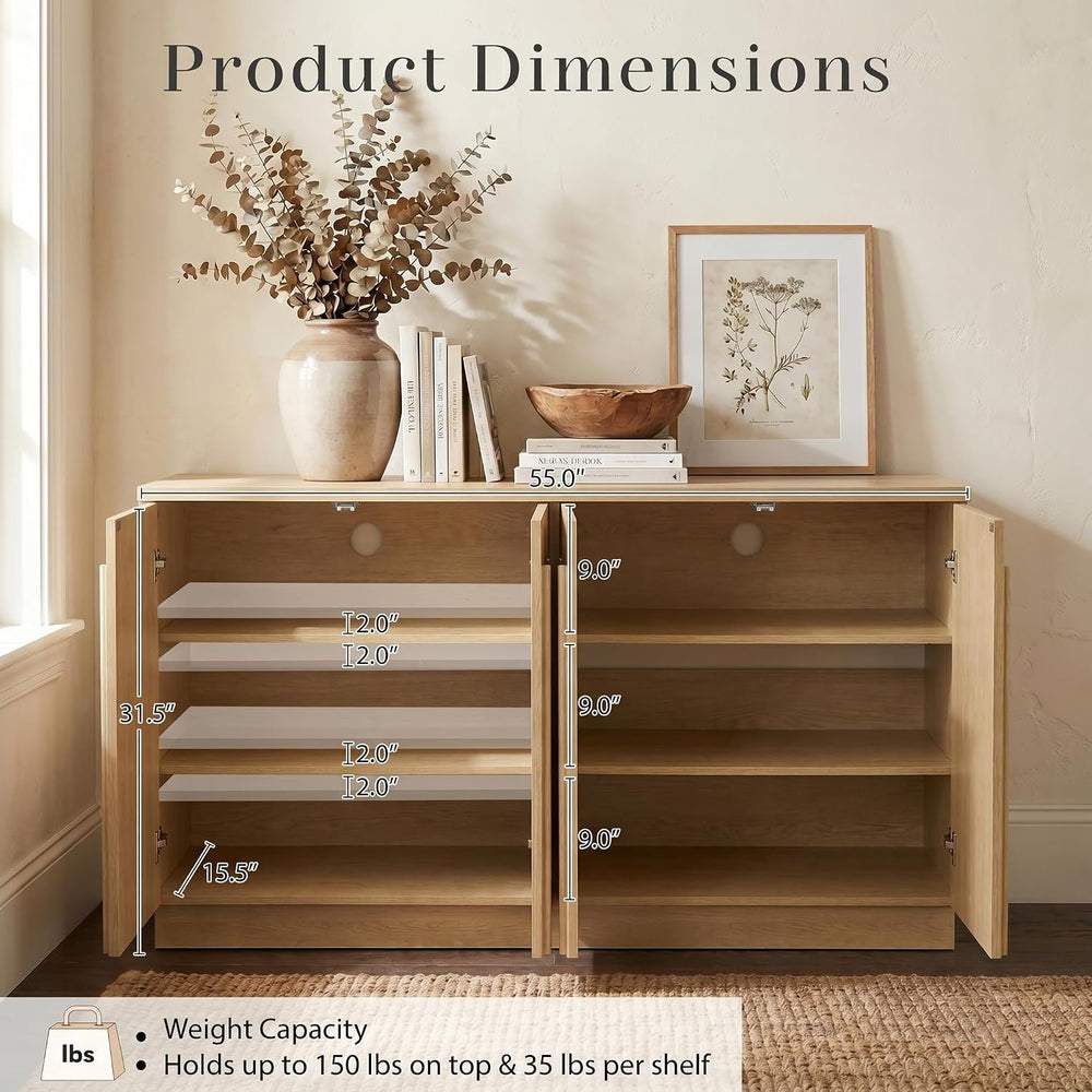 Brafab Modern 55" Fluted Wood Sideboard Buffet Cabinet with Storage/Natu...