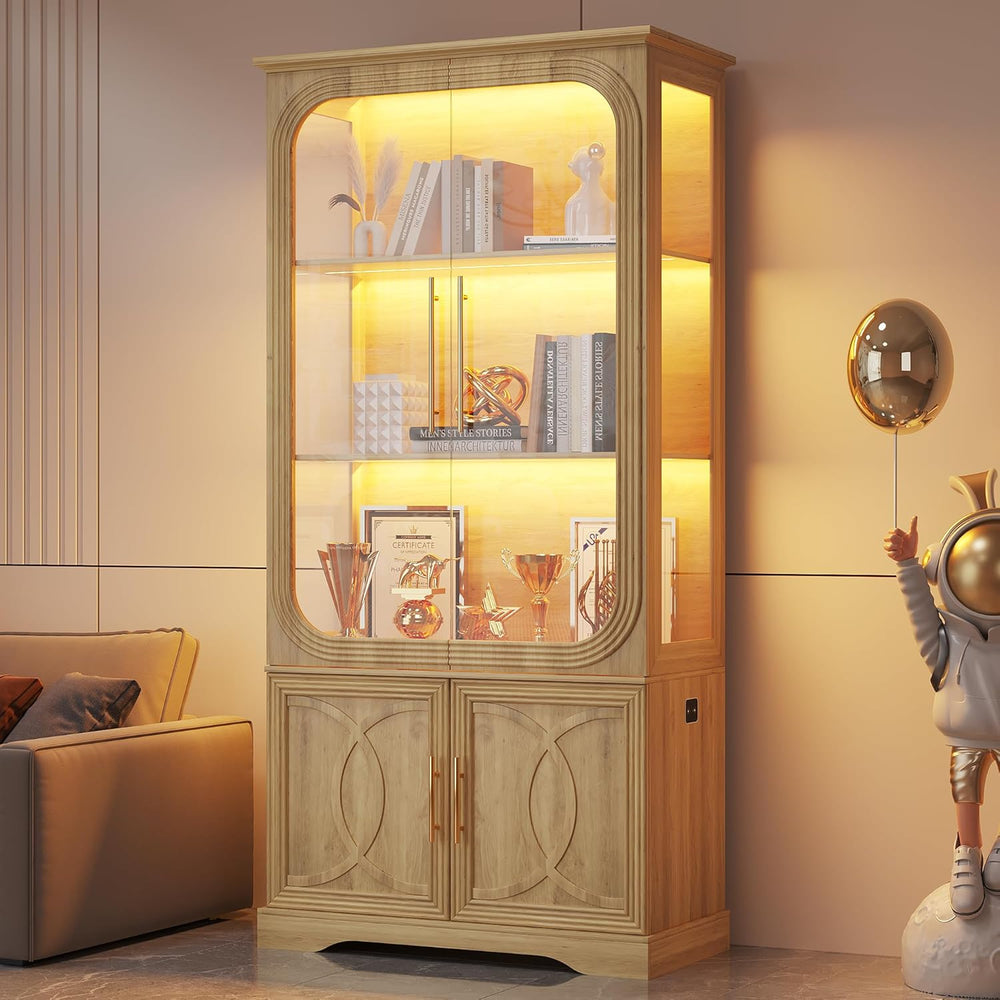 69" Tall Display Cabinet with Glass Doors, Curio Cabinet with 3 LED Ligh...