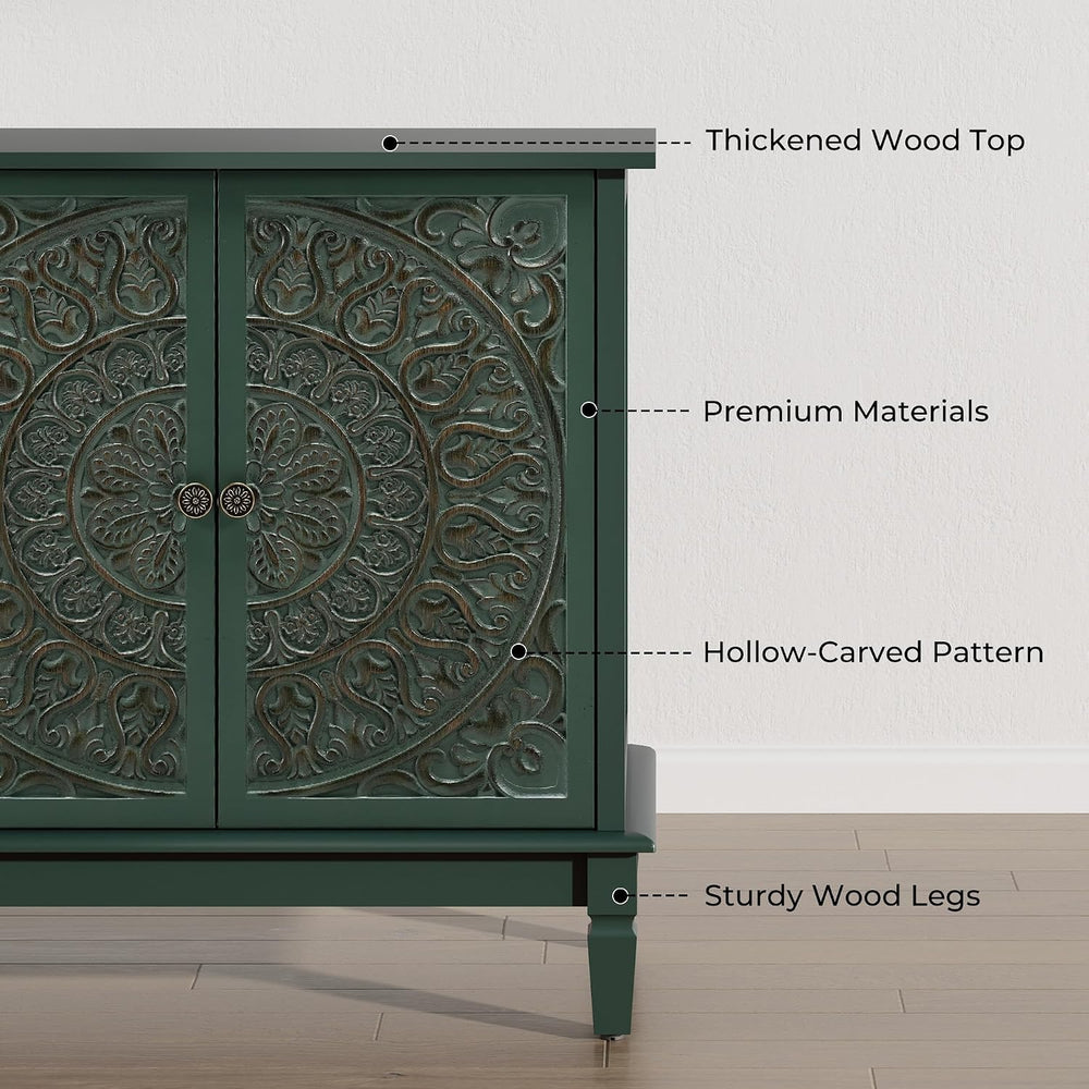 59" Solid Wood Buffet Cabinet, Accent Cabinet, 4 Carved Doors