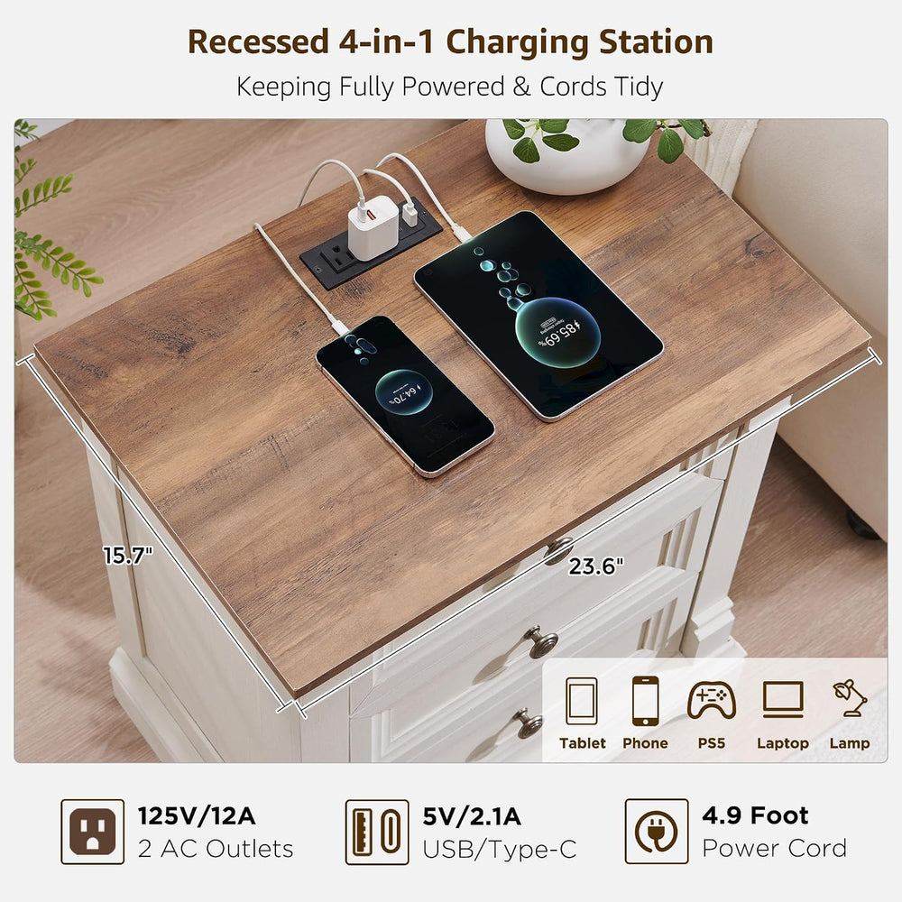 Farmhouse 26"H Nightstand Set of 2, 23.6"W End Table with Charging ...