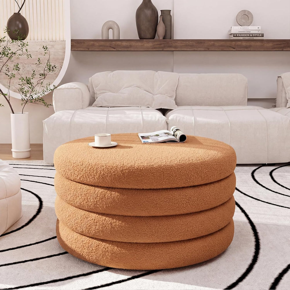 FiveWillowise 30 Inch Round Ottoman with Storage,Large Sherpa Coffee Table | ...