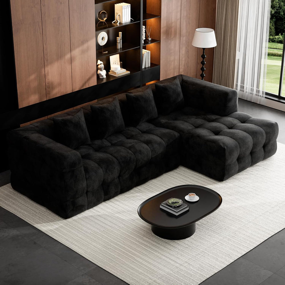 120" Sectional L-Shaped Couch for Living Room, Right Facing, Black | Clo...