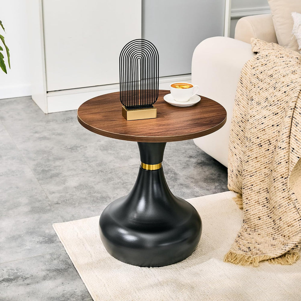 2-Piece Nesting Coffee Table Set, Walnut Wood Grain, Gold Metal Base | Nestin...