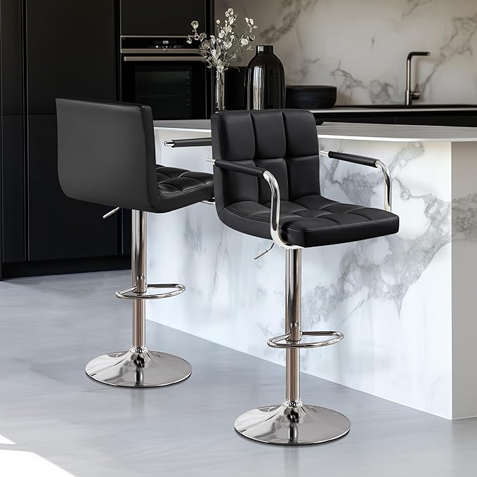 Yaheetech Bar Stools Set of 2, PU Leather Height Adjustable Swivel Barstools,...
