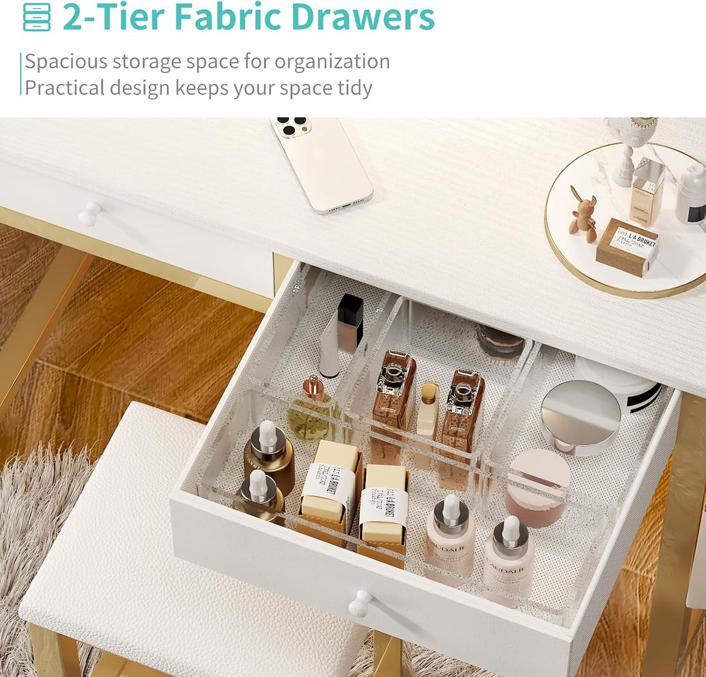 Lufeiya Small Makeup Vanity Desk with Mirror and Light, 32 inch White Vanity ...
