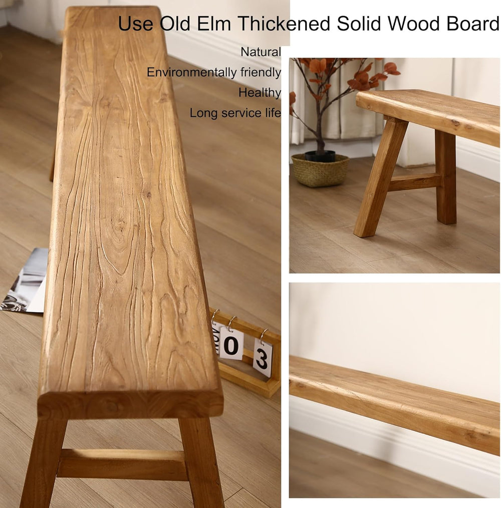 Farmhouse Entryway Dining Wood Bench Seat Furniture Wooden End of Bed Bench f...
