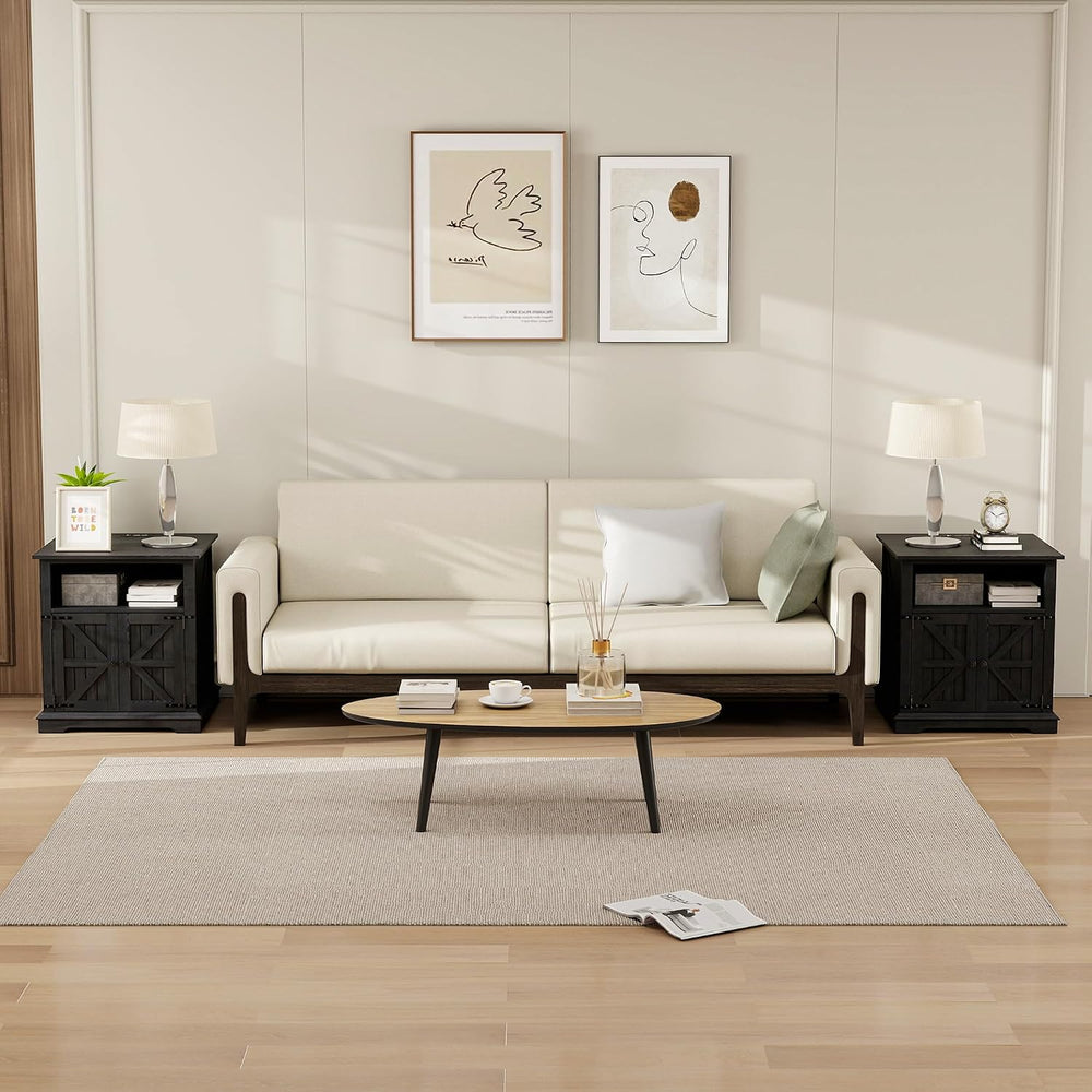 MUUEGM End Table with Charging Station, 24 Inch Farmhouse Sofa Side Tables Li...