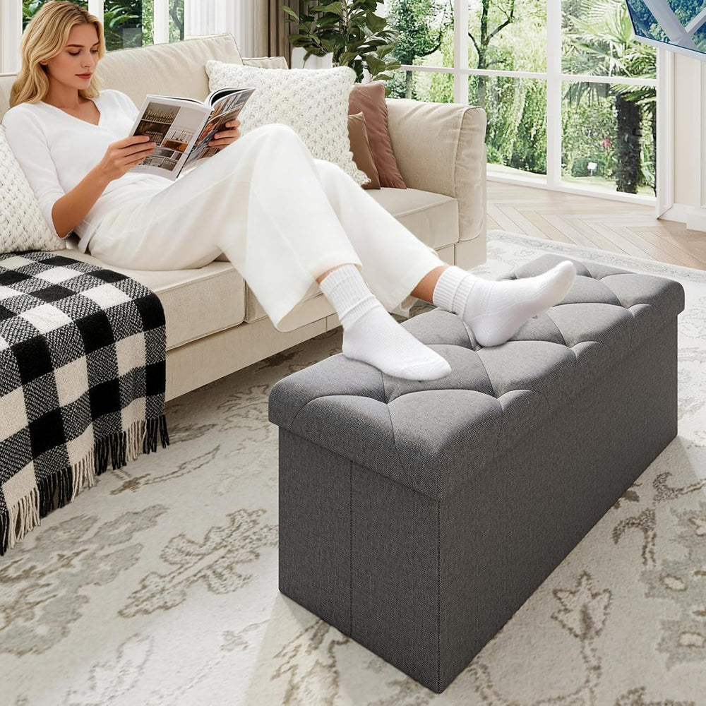 Folding Ottoman with Storage Bench,Storage Ottoman Bench,30 Inches Ottoman Fo...