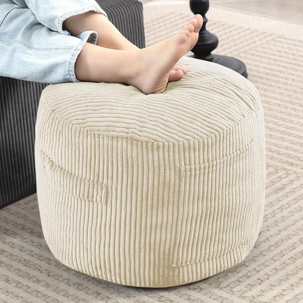 Round Stuffed Pouf Ottoman (Beige, 20" D x 20" W x 15" H)