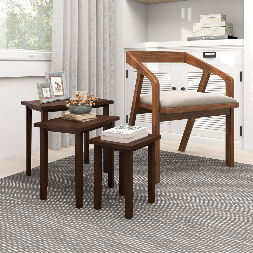Giantex Nesting Tables Set of 3, Farmhouse Stacking Side Table with Rubber Le...