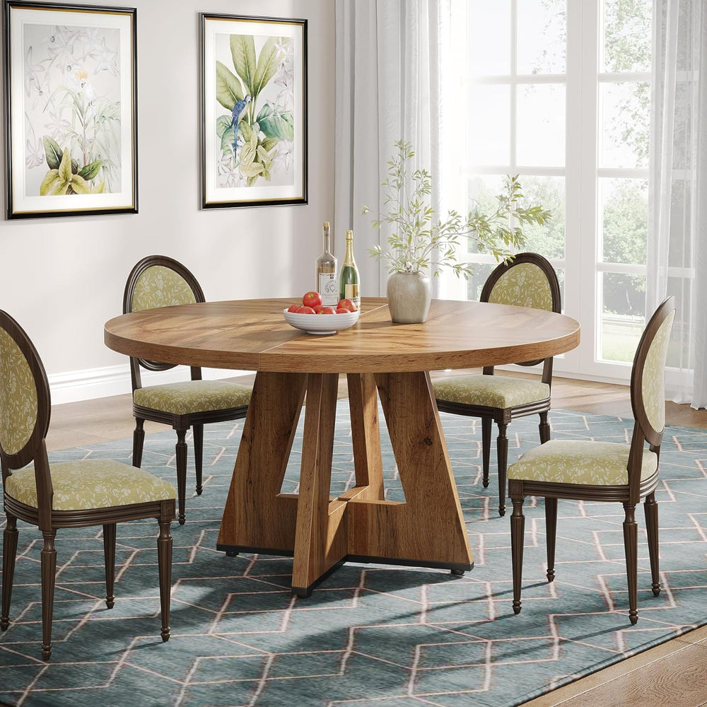 Tribesigns Farmhouse Dining Table, 47 Inch Round Dinner Table for 4, Rustic R...