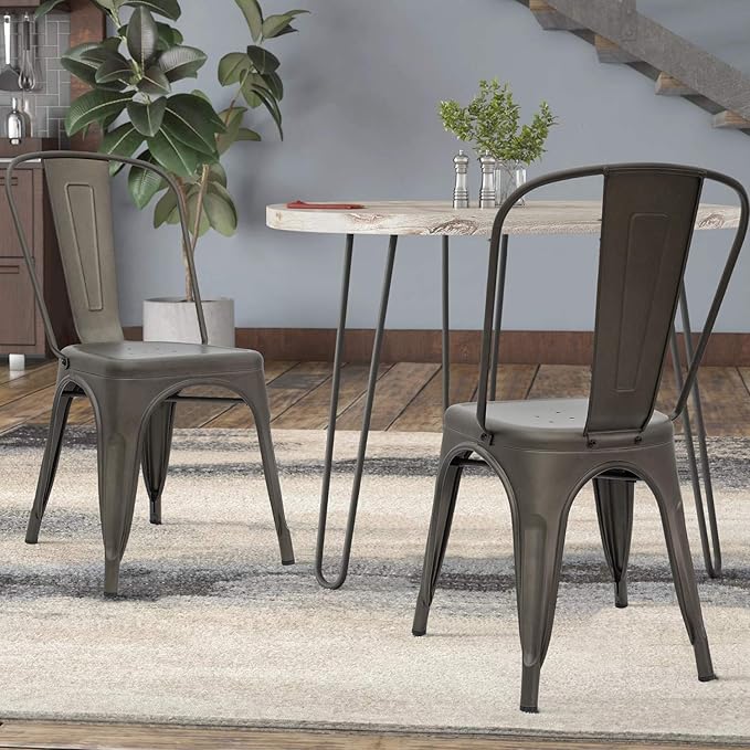 Devoko Metal Indoor-Outdoor Chairs Distressed Style Kitchen Dining Chairs Sta...