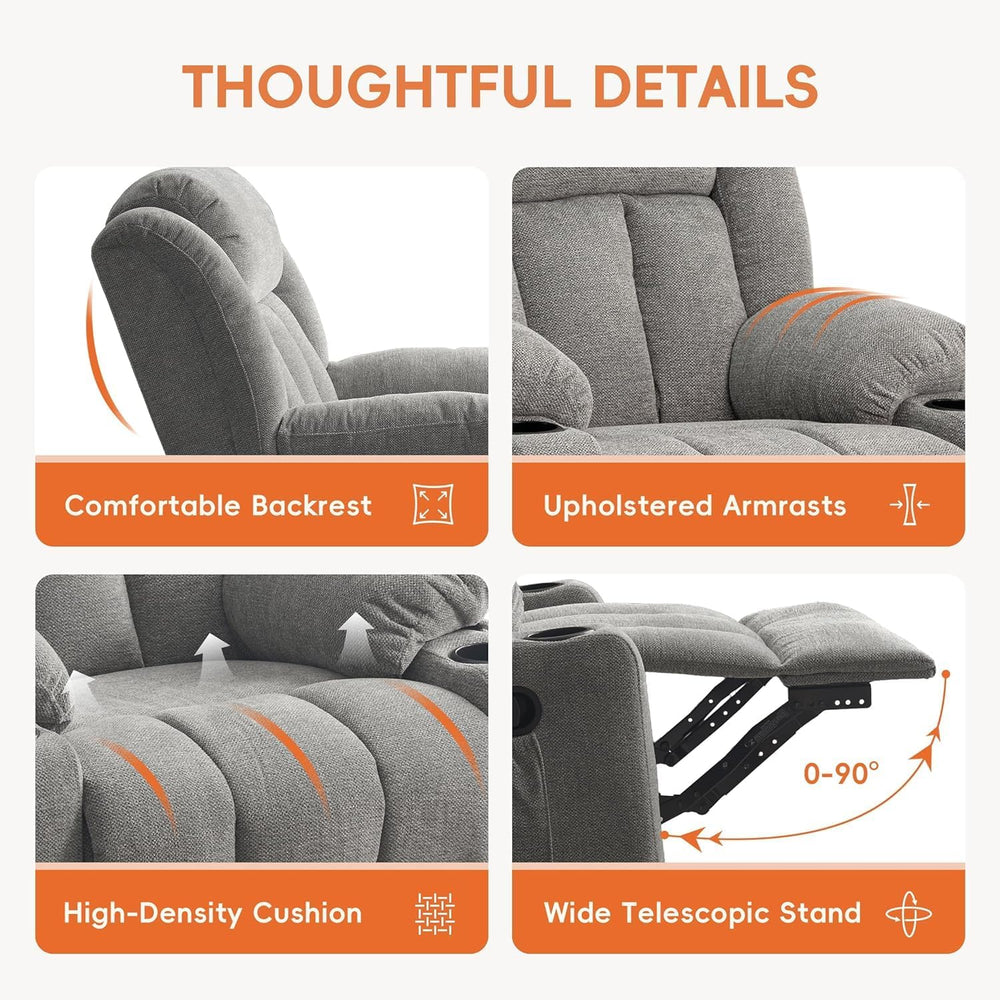 Ketaiyou Rocker Swivel Recliner Chair for Adults, Overstuffed Large Manual Re...