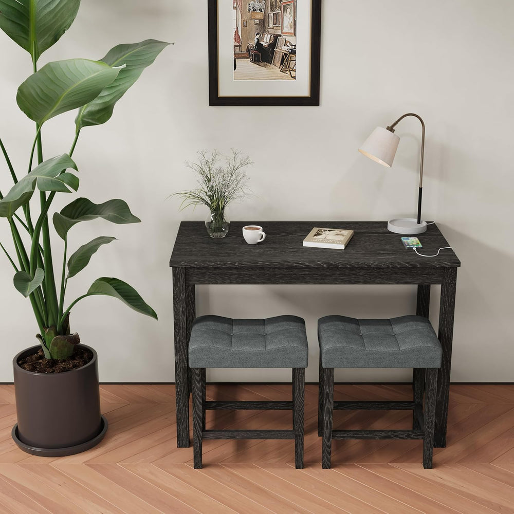 allamazing 3-Piece Counter Height Bar Table Set with Socket and 2 Fabric Padd...