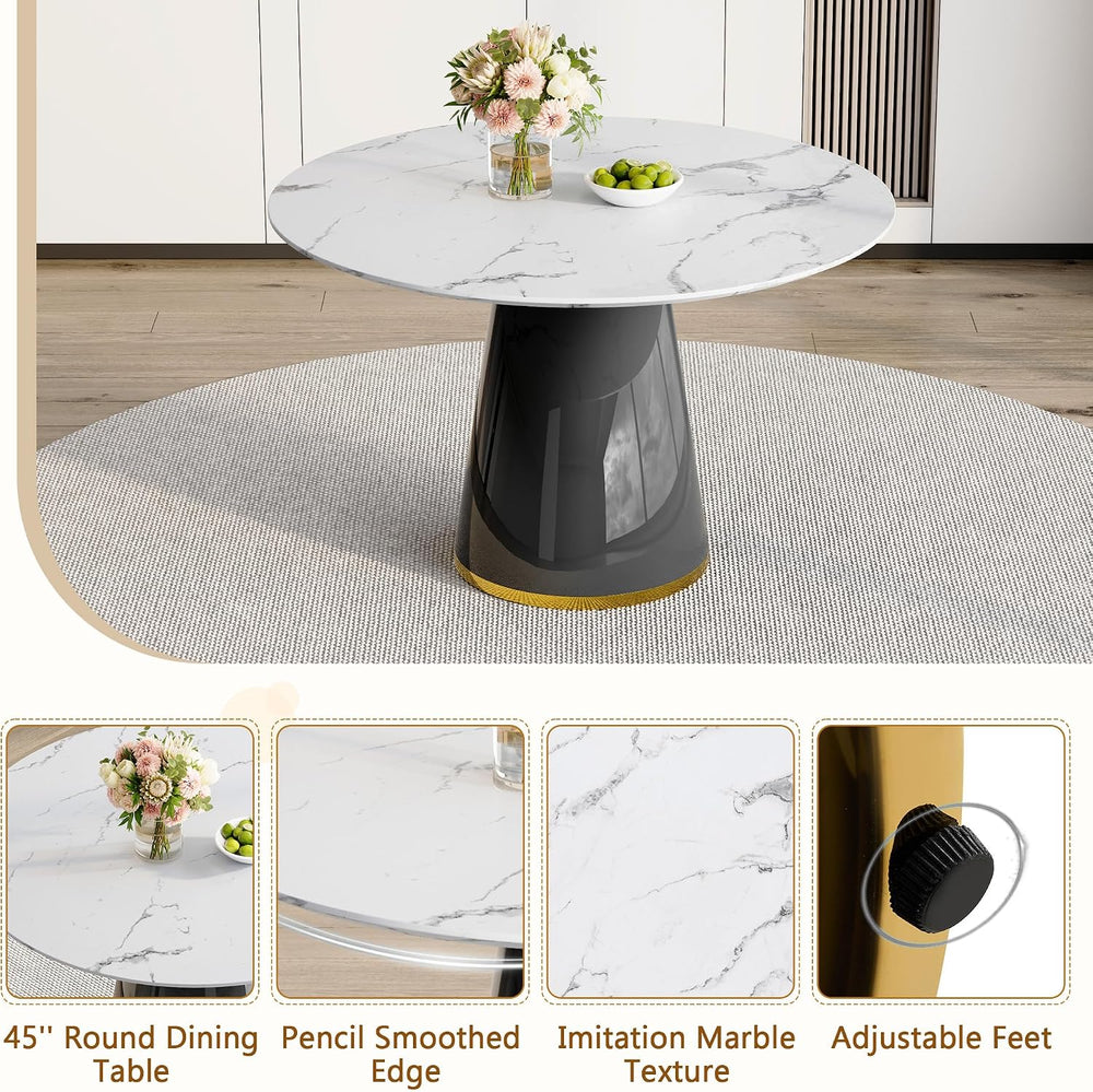 Round Dining Table Set for 4, 45''Marble Grain Dining Room Table Set ...
