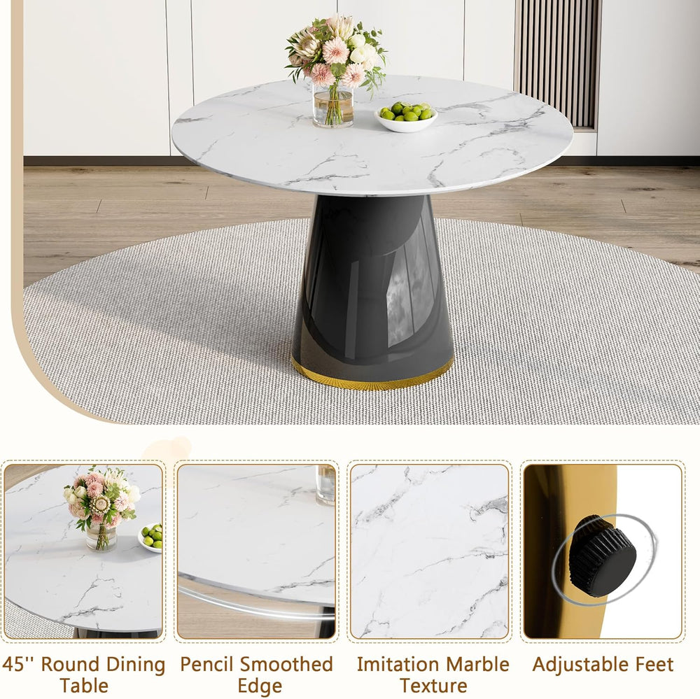 Round Dining Table Set for 4, 45''Marble Grain Dining Room Table Set ...