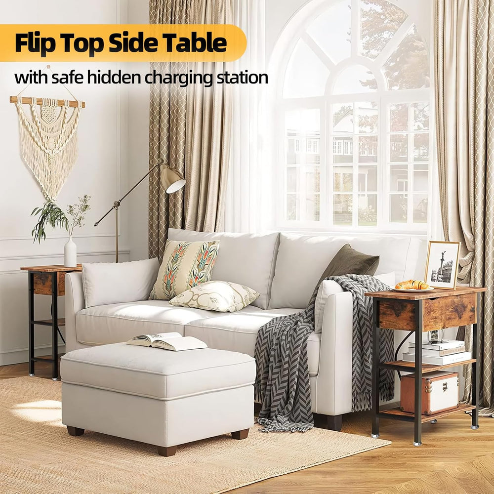 TooCust Flip Top End Table with Charging Station Set of 2, 12" D×21"...