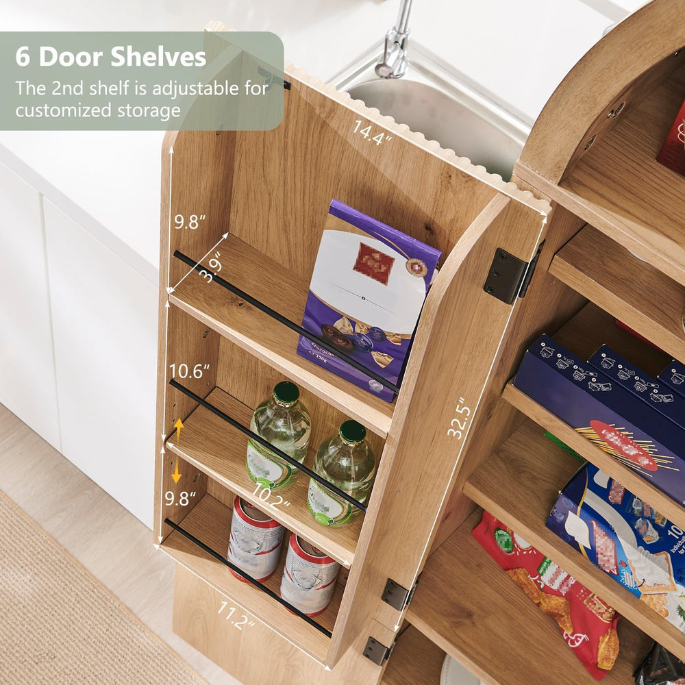 IFGET 71" Tall Arched Kitchen Pantry, Modern Fluted Storage Cabinet,Natu...