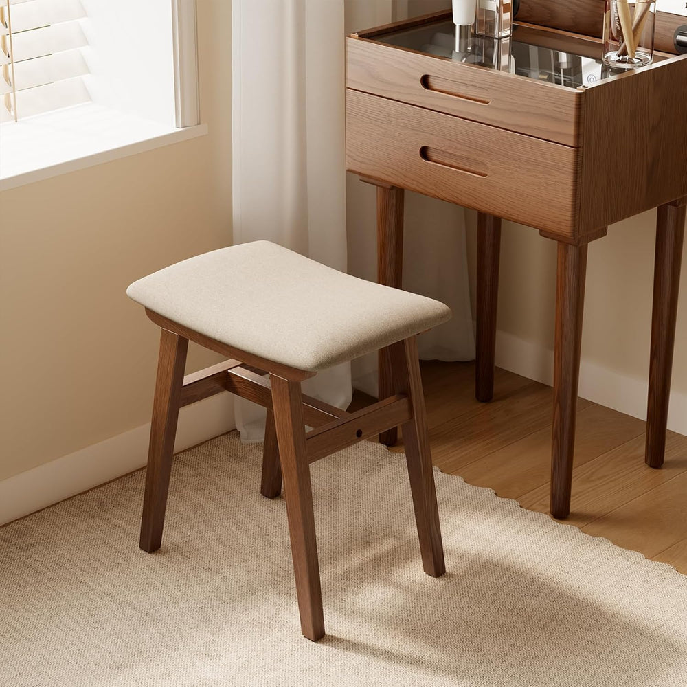 Muwuele Solid Wood Vanity Stool, Compact Makeup Chair with Saddle Cushion, Li...