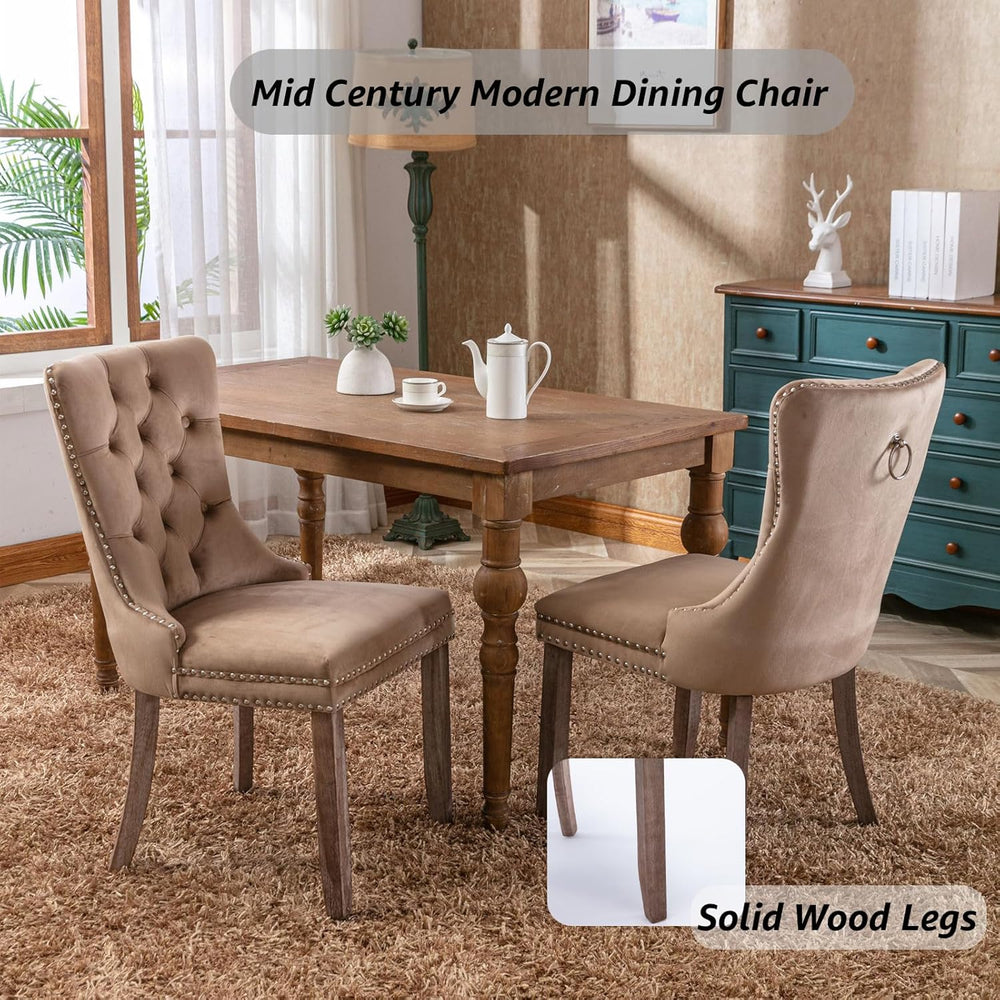 Espresso Brown Mid Century Modern Dining Chairs Set of 6, Velvet Upholstered ...