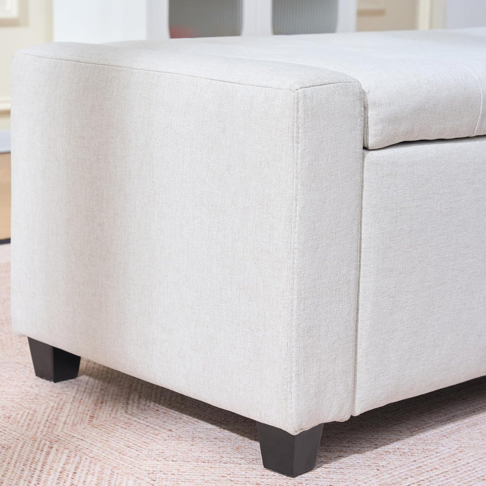 Storage Bench for Bedroom, 48.4'' End of Bed Beige Ottoman Lined Fabr...