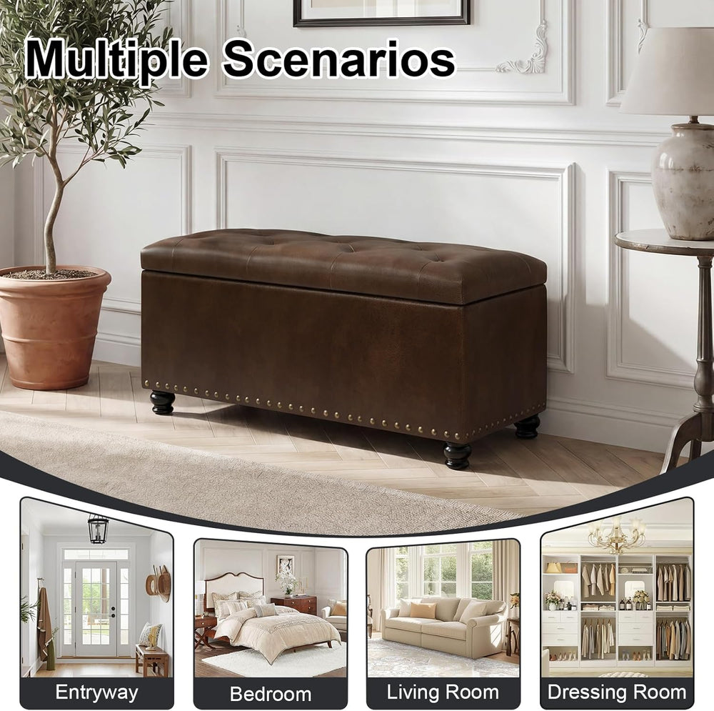 Asense Storage Ottoman Bench, Faux Leather Ottoman with Storage for Living Ro...