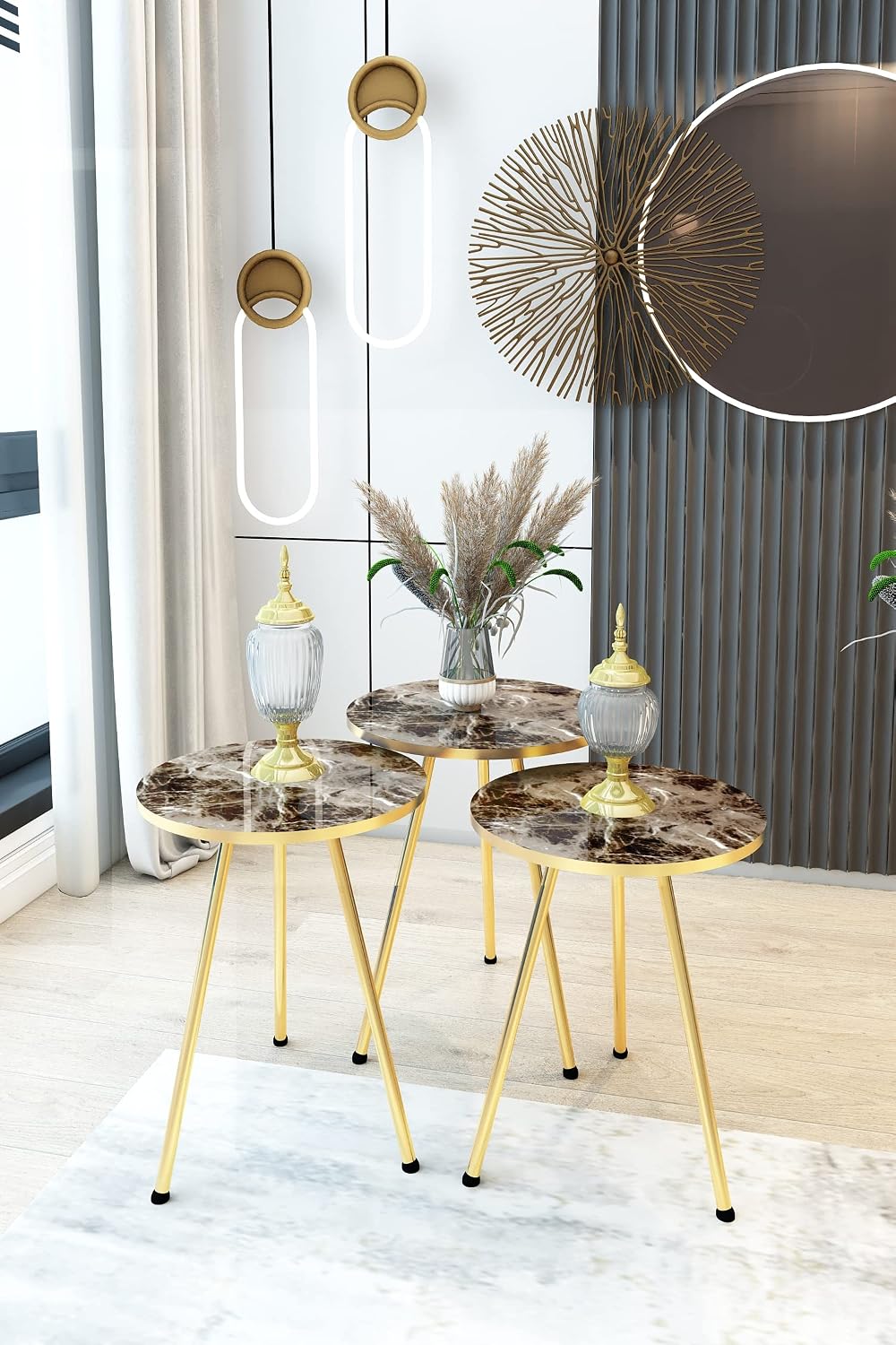 Set of 3 Nesting END Tables - Round Stacking Coffee Side Tables for Small Spa...