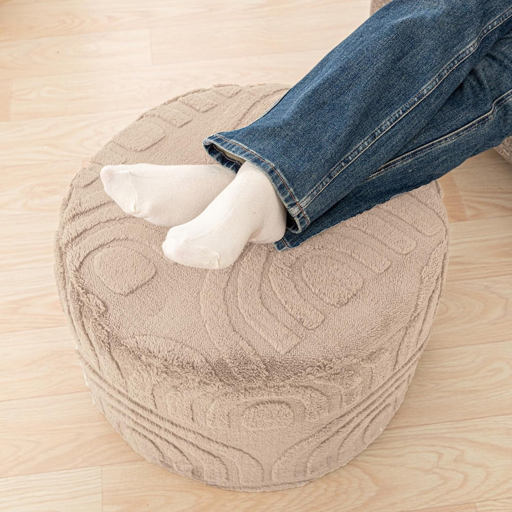 Round Ottoman Pouf Foot Stool, Khaki, 20x14 In,Hassock,Sofa Couch Foot Rest |...