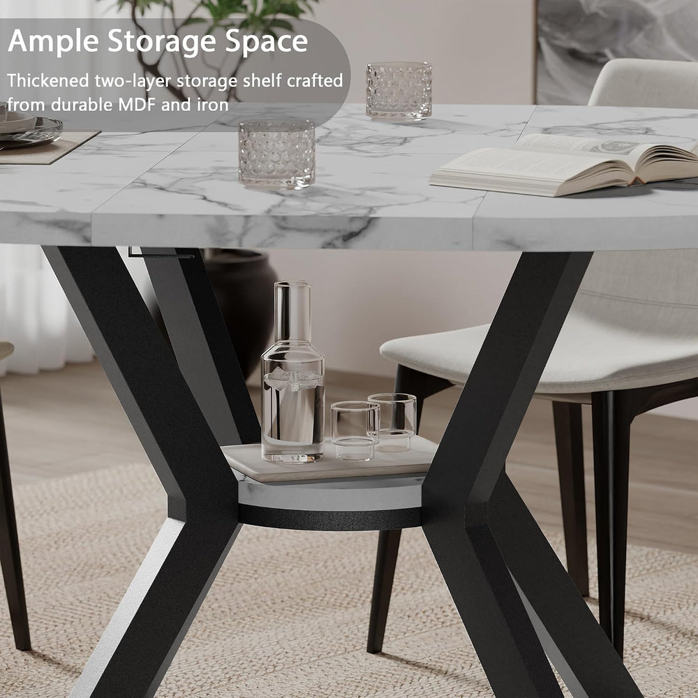42"-58" Round Extendable Dining Table for 4-6, Kitchen Oval Table w...