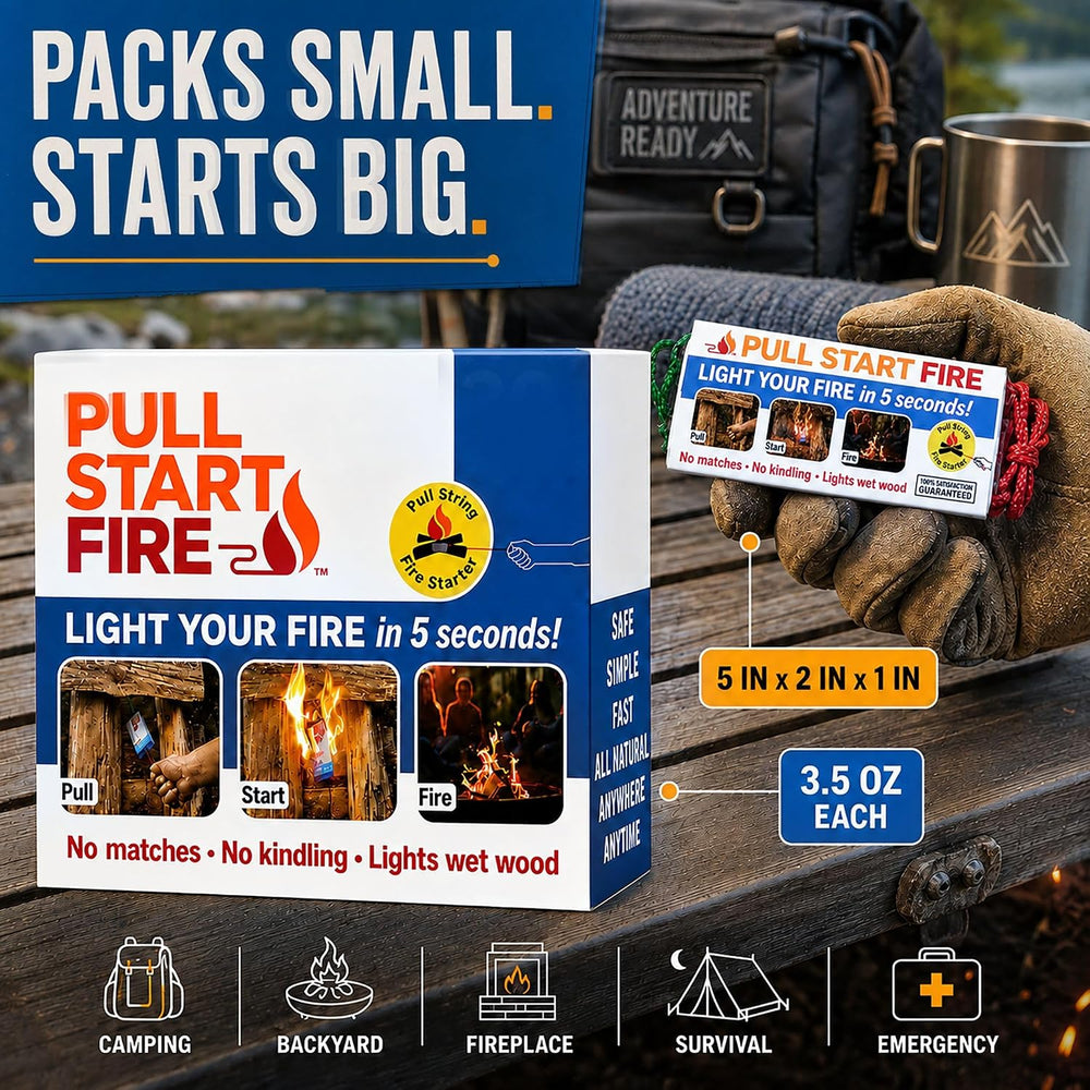 Starter, Pull String, No Matches, Lights Wet Wood, 6 Pack