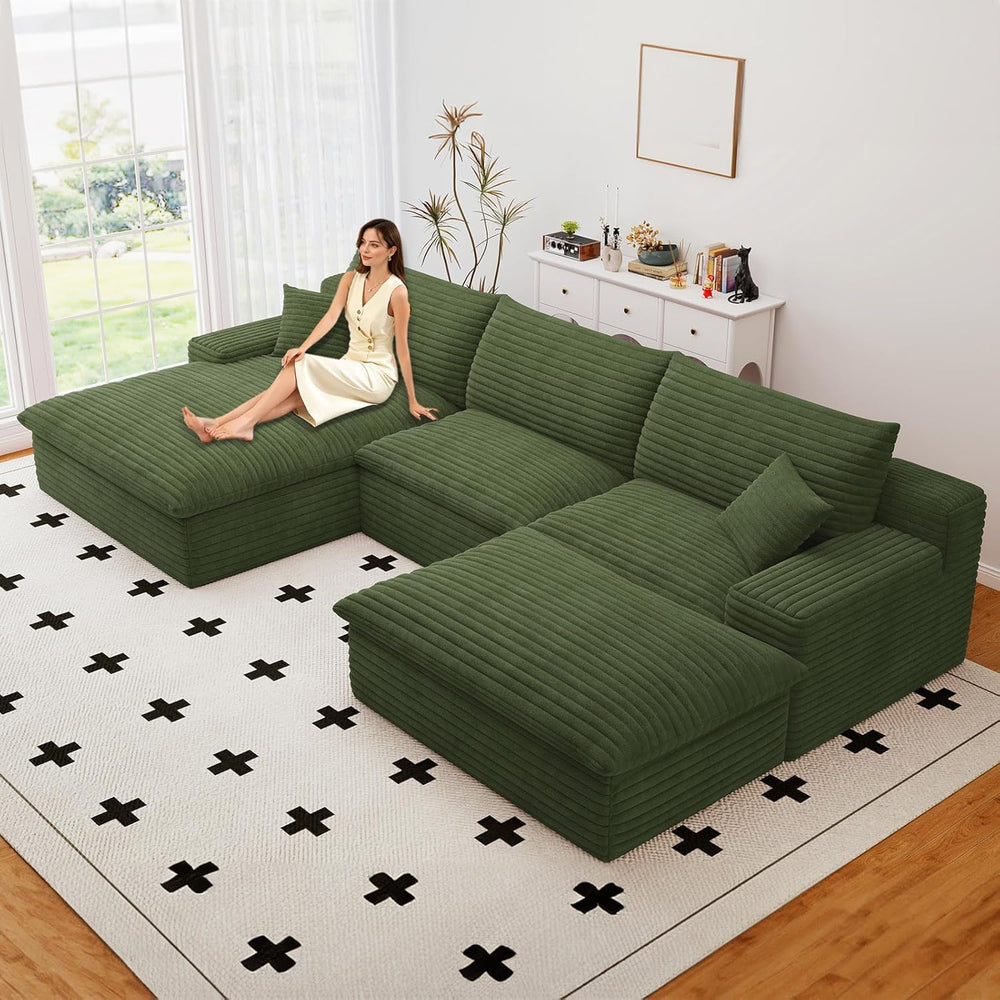 107" Cloud Couch Modular Sectional Sofa for Living Room, U-Shape Couch w...