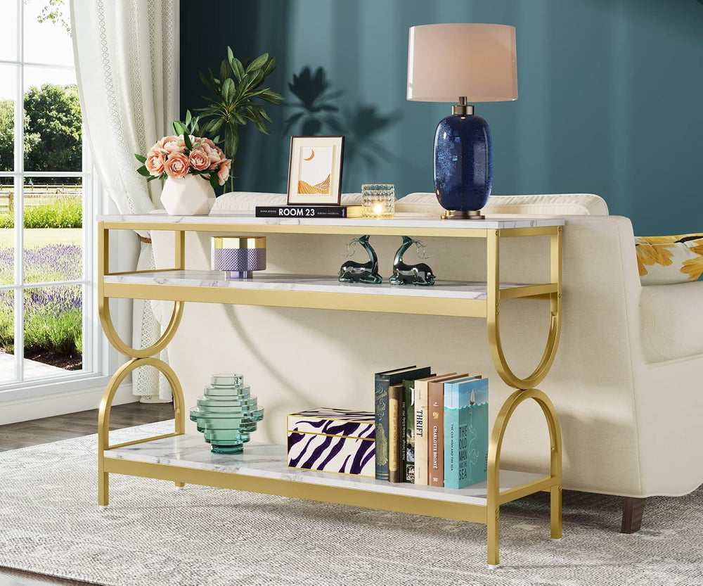 Tribesigns 3-Tier Console Table, 55 inch Sofa Table with Open Storage Shelves...