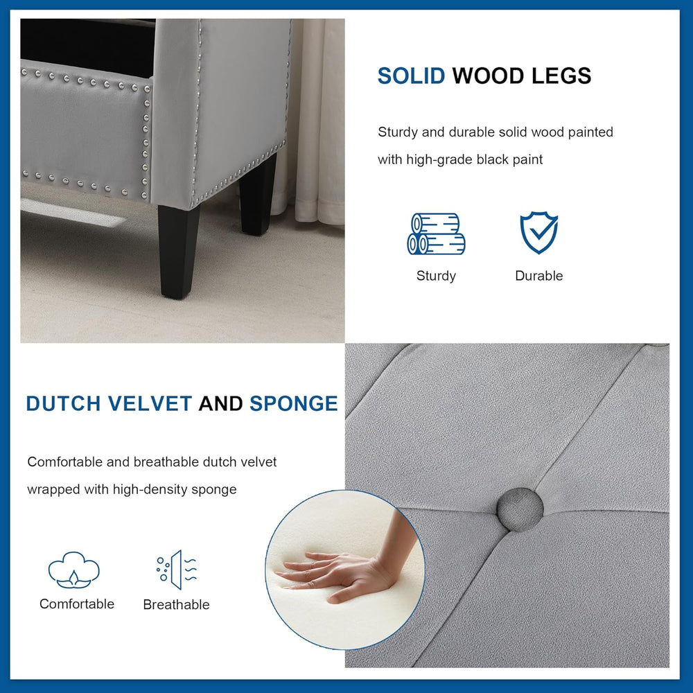 Storage Ottoman Bench, Velvet Upholstered Footstool for Bedroom and Living Ro...