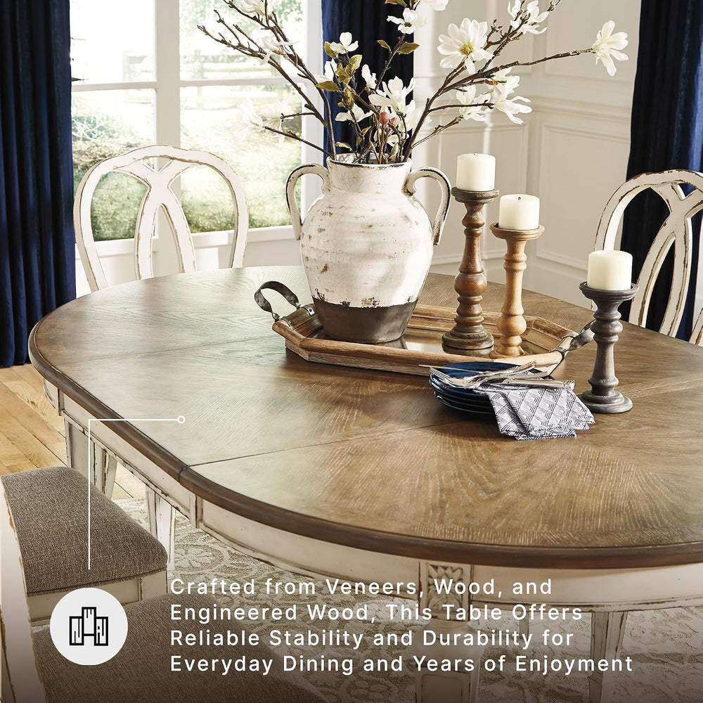 Signature Design by Ashley Extendable Round to Oval Dining Table, White