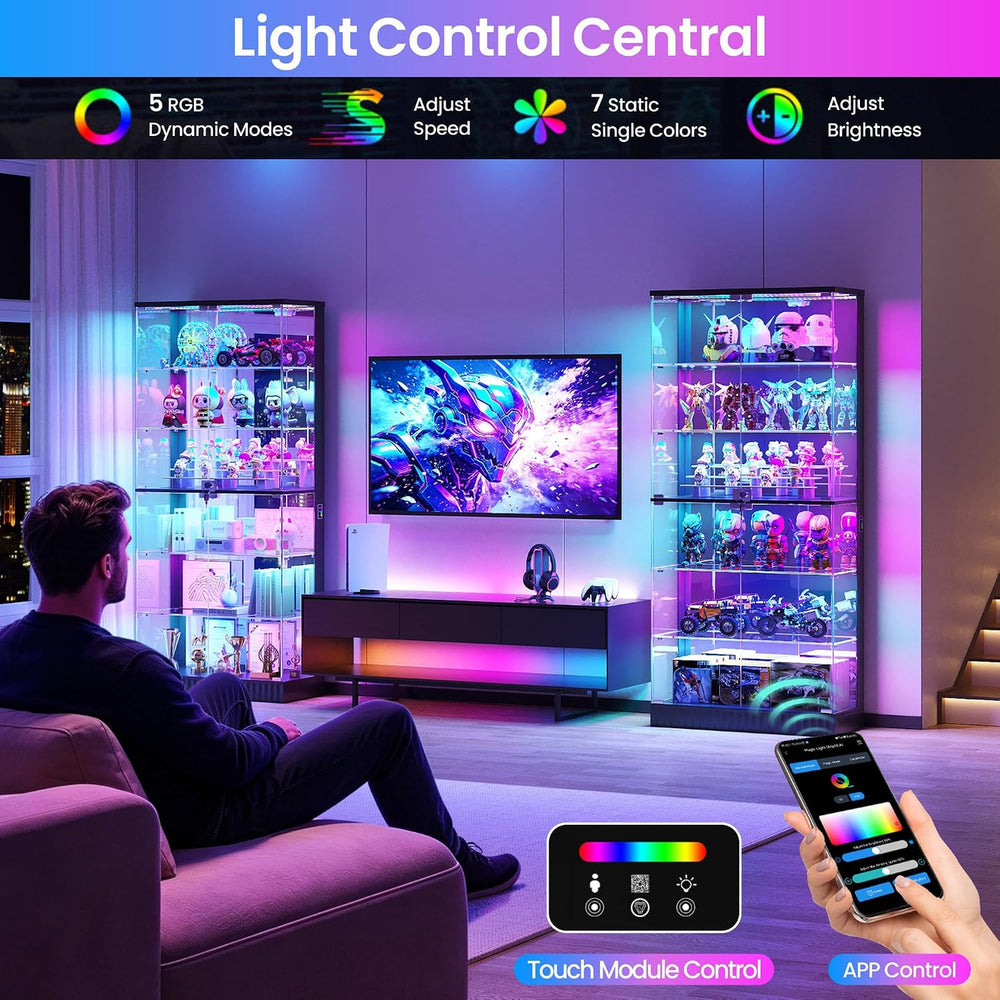 Lvifur 6-Tier Tall Glass Display Cabinet with RGB Lights for Collectibles