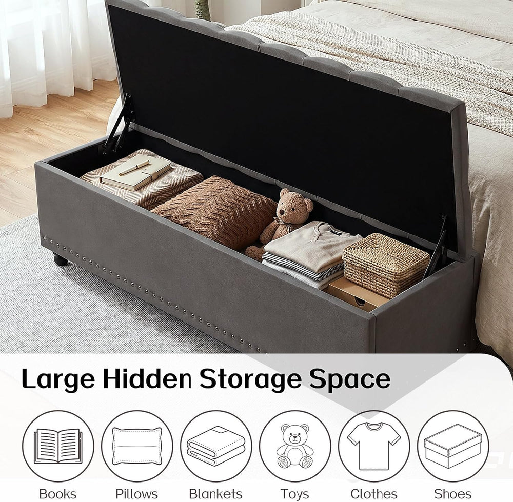 51" Storage Ottoman Bench with Wooden Legs and Soft-Close, Grey | Large ...