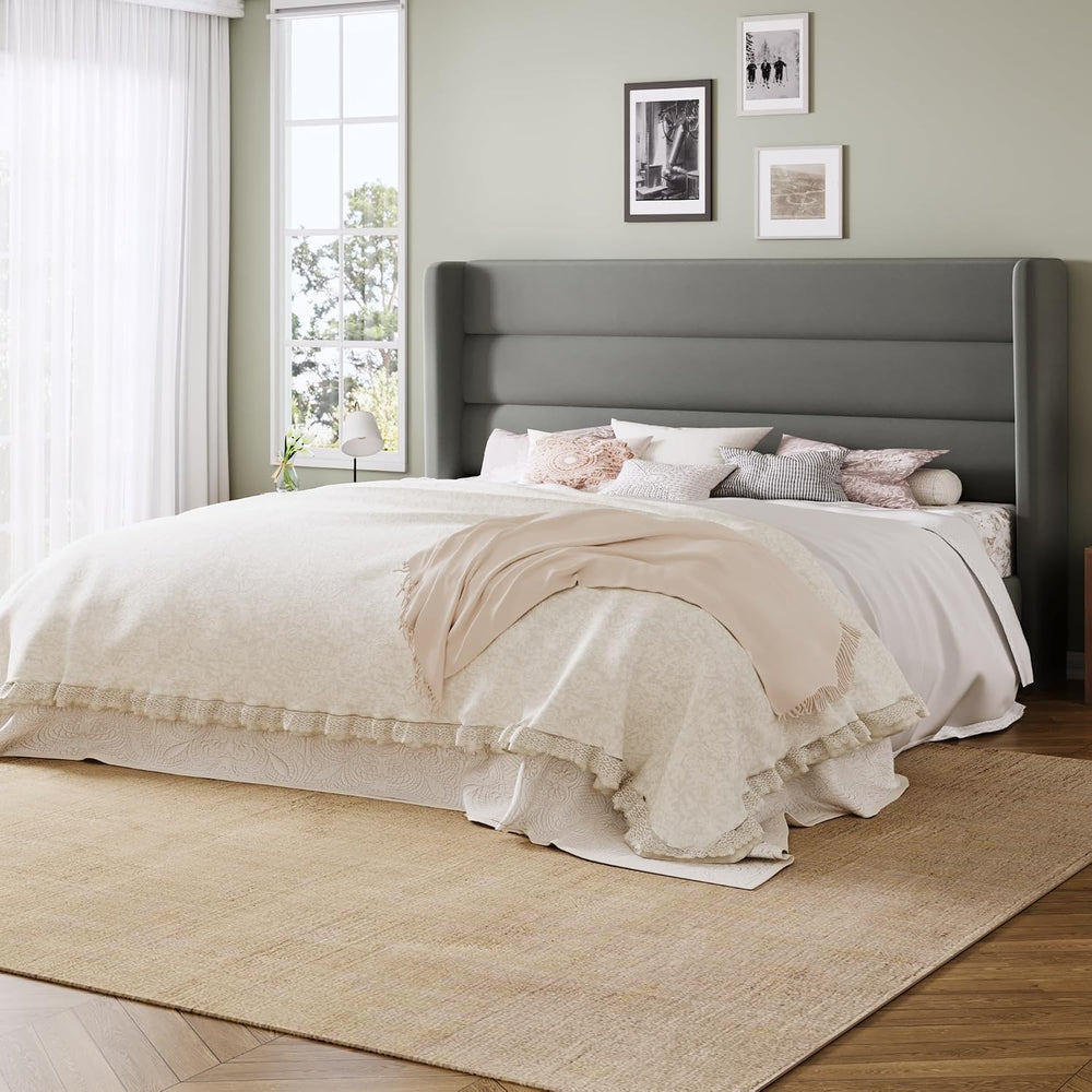 Allewie King Size Platform Bed Frame with Velvet Upholstered Wingback Headboa...