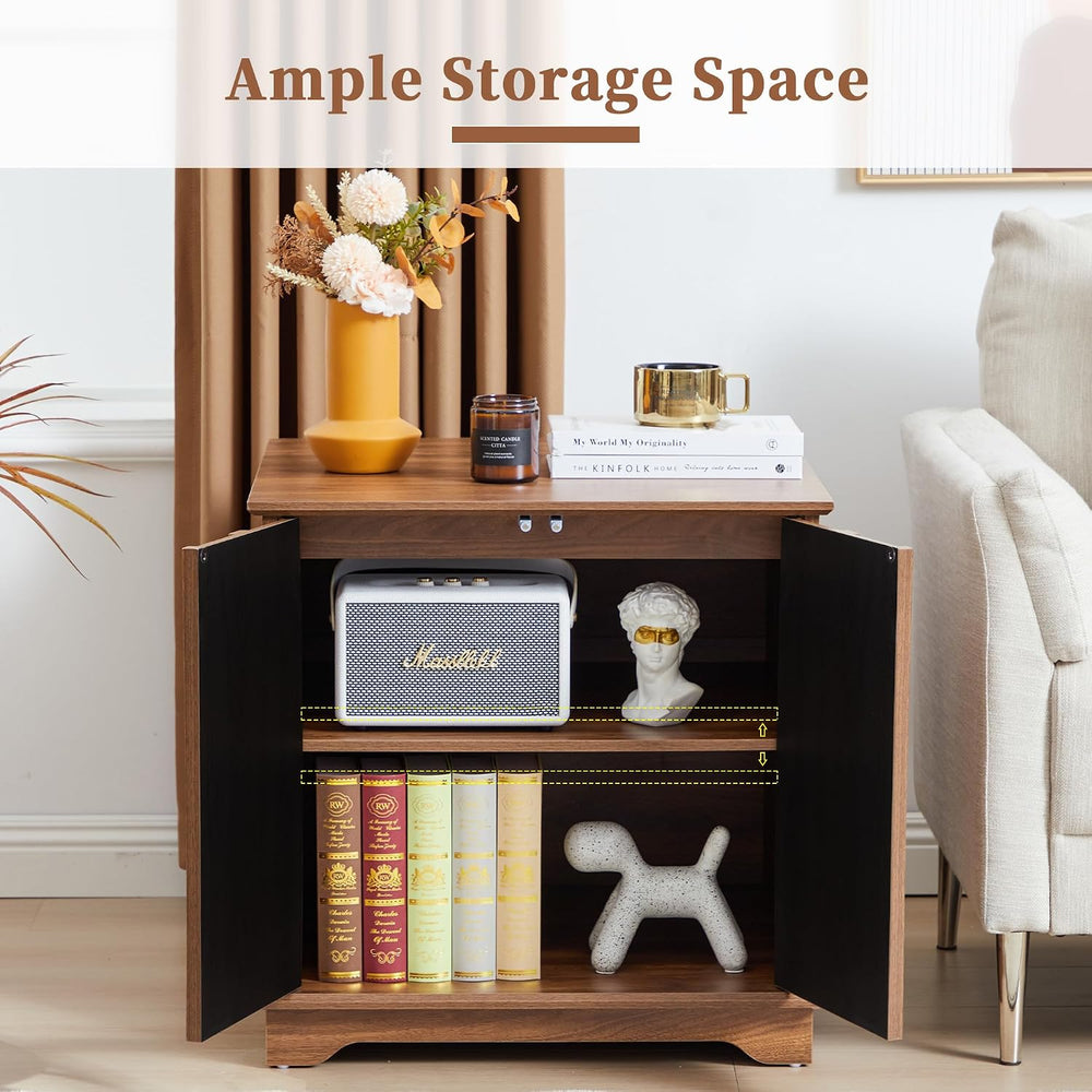 Bifins 24inch Large Square End Table with Storage,Mid Century Modern 2 Door S...