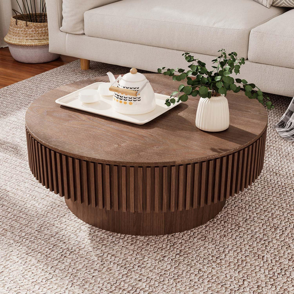 Round Coffee Table with Storage, Modern Wooden Coffee Table
