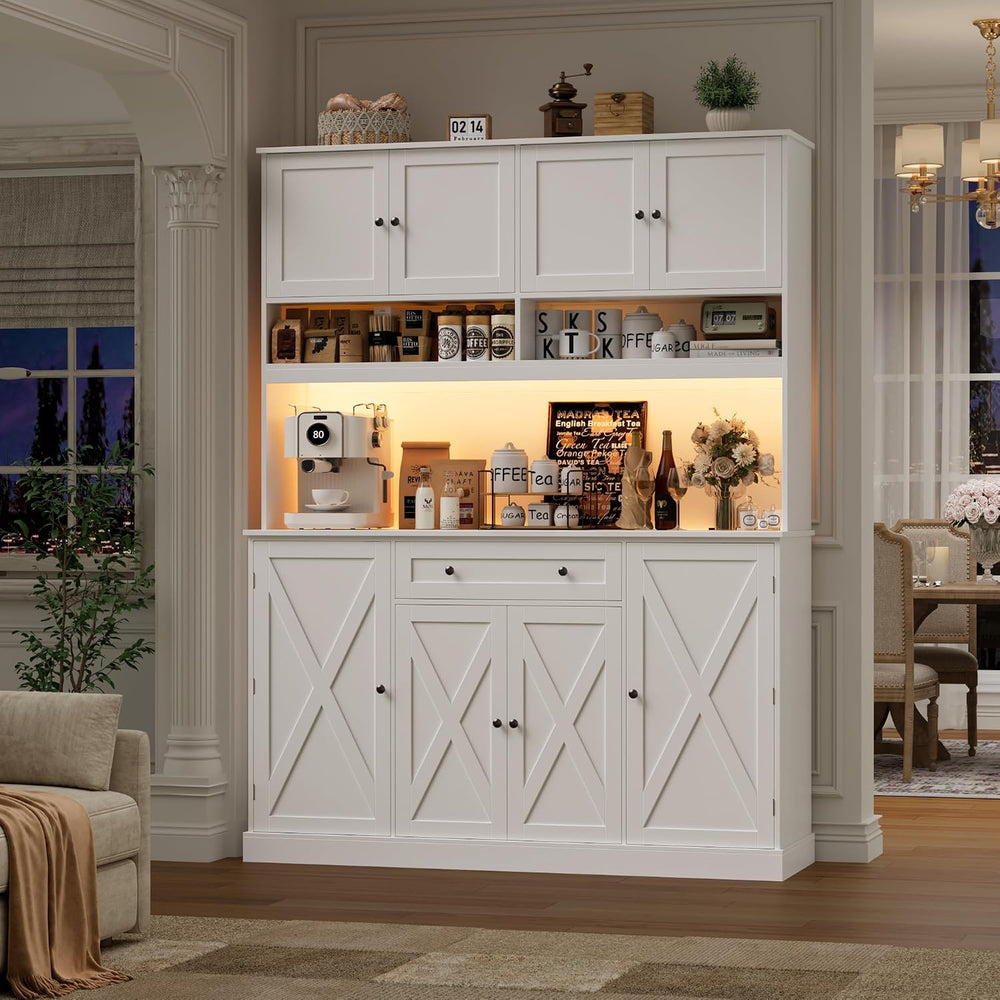 HIFIT 72.8”Hx55”W Pantry Cabinet with LED & Charging Station, Kitchen Hut...